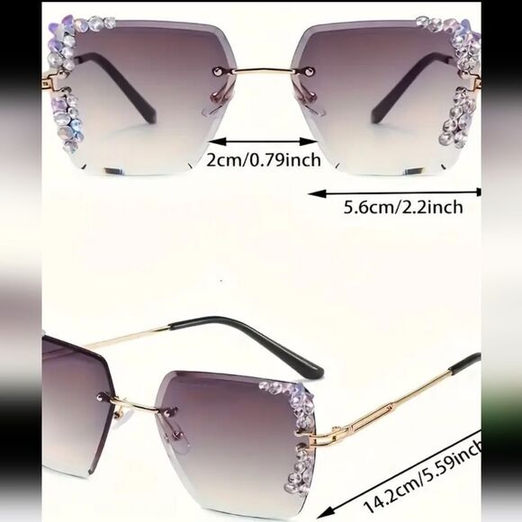 ⭐️5/$25 Sparkling Rhinestone Rimless Sunglasses Gradient LenseW/Metal Frames NWT - Picture 5 of 7